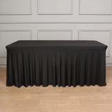 6ft Black Wavy Spandex Fitted Rectangle 1-Piece Tablecloth Table Skirt