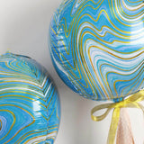 3 Pack | 13inches 4D Blue/Gold Marble Sphere Foil Helium or Air Balloons