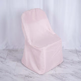 Blush Polyester Folding Chair Cover, Reusable Stain Resistant Slip On Chair Cover