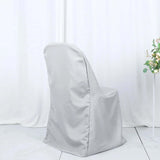 10 Pack Silver Polyester Folding Chair Covers, Reusable Stain Resistant Slip On Chair Covers