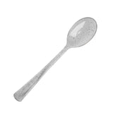 25 Pack - 7inch Clear Silver Glittered Heavy Duty Plastic Spoons, Utensils