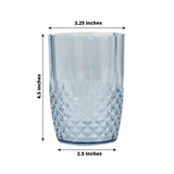 6 Pack Dusty Blue Reusable Plastic Tumbler Glasses in Crystal Cut Style, 16oz Shatterproof