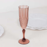 6 Pack 8oz Dusty Rose Crystal Cut Reusable Plastic Wedding Flute Glasses, Shatterproof