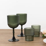 12 Pack Hunter Emerald Green Ribbed Reusable Plastic Wine Goblets