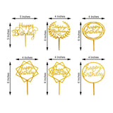 6 Pack | Gold Acrylic Happy Birthday Cake Toppers, Party Decoration Supplies - Assorted Styles