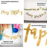 10ft Pre-Strung Metallic Gold Foil "Happy Birthday" Banner, Party Photo Backdrop Hanging Garland - 250 GSM