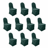 10 Pack Hunter Emerald Green Polyester Banquet Chair Covers, Reusable Stain Resistant Slip On Chair