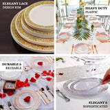 10 Pack | 10inch Elegant Silver Lace Rim White Disposable Dinner Plates, Fancy Plastic Party Plates