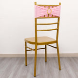 5 Pack Pink Spandex Chair Sashes with Gold Diamond Buckles, Elegant Stretch Chair Bands and Slide