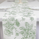 Polyester Table Runner 12x108inch White with Dusty Sage Green French Toile