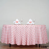 108" White Rose Quartz Buffalo Plaid Round Tablecloth, Checkered Gingham Polyester Tablecloth