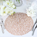 6 Pack Rose Gold Vinyl Placemats, Decorative Woven Non-Slip Round Table Mats 15"