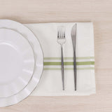 10 Pack White Spun Polyester Cloth Napkins with Sage Green Reverse Stripes