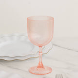 12-Pack Plastic Goblets Transparent Blush Vintage Ribbed Pattern - Reusable Shatterproof