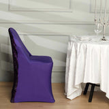 Purple Spandex Stretch Folding Chair Cover, Fitted Chair Cover with Metallic Shimmer Tinsel Back