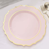 10 Pack | 10Inch Blush / Rose Gold Plastic Dinner Plates Disposable Tableware Round With Gold Rim