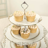 3-Tier Whitewashed Plastic Cupcake Tower Stand with Antique Gold Embossed Baroque Rim 13inch