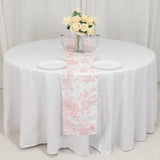 12x108 White Pink French Toile Polyester Table Runner, Elegant Floral Pattern for Table Settings