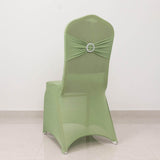 Sage Green Spandex Banquet Chair Cover with Silver Rhinestone Buckled Sash Band, Stretched Fitted