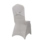 Silver Spandex Banquet Chair Cover with Rhinestone Buckled Sash Band, Stretched Fitted Slip#whtbkgd