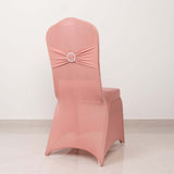 Dusty Rose Spandex Banquet Chair Cover with Silver Rhinestone Buckled Sash Band, Stretched Fitted