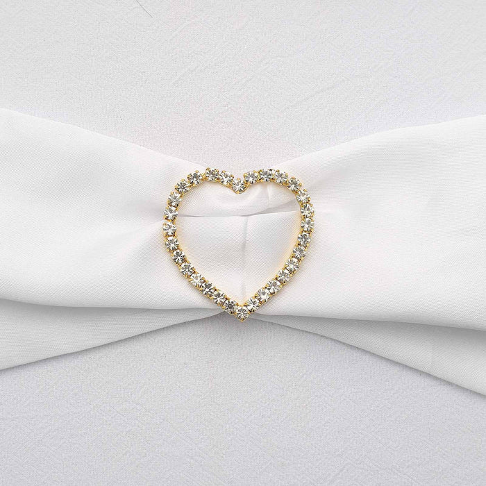 2inch Gold Diamond Heart Metal Chair Sash Bow Pin, Rhinestone Chair Wrap Band Buckle Brooch