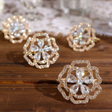 4 Pack | Diamond Rhinestone Gold Metal Rose Flower Napkin Rings