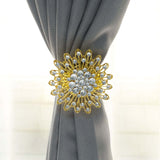 2 Pack | 4inch Gold Crystal Flower Magnetic Curtain Tie Backs