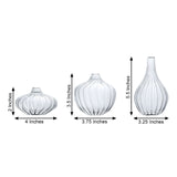 Set of 3 | Clear Glass Ribbed Design Mini Flower Bud Vases, Table Centerpiece Set - Assorted Sizes