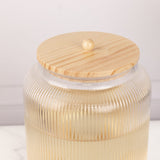 1 Gallon Clear Ribbed Glass Drink Dispenser with Wooden Stand and Lid