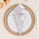 5 Pack Silver Shimmer Sequin Dots Polyester Table Napkins, Reusable Sparkle Glitter Cloth Dinner