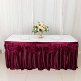 14ft Burgundy Pleated Satin Double Drape Table Skirt