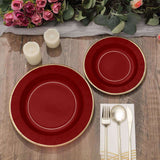 25 Pack | 8inch Burgundy Sunray Gold Rimmed Dessert Appetizer Paper Plates, Disposable