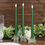 3 Pack | 11inch Hunter Emerald Green Unscented Flickering Flameless LED Taper Candles