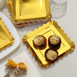 50 Pack | 5inch Gold Foil Scalloped Rim Appetizer Paper Plates, Disposable Square Dessert Plates