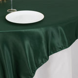 72x72inch Hunter Emerald Green Lamour Satin Table Overlay, Square Tablecloth Topper