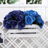 12inches Navy Blue Artificial Velvet-Like Fabric Rose Flower Bouquet Bush