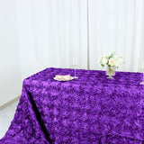 90" x 156" Purple Grandiose Rosette 3D Satin Rectangle Tablecloth