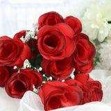 12 Bushes | Red, Black Artificial Premium Silk Flower Rose Bud Bouquets