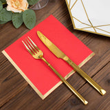 50 Pack | 2 Ply Soft Red With Gold Foil Edge Dinner Paper Napkins