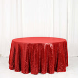 120" Red Premium Sequin Round Tablecloth