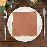 50 Pack | 2 Ply Soft Terracotta With Gold Foil Edge Dinner Paper Napkins