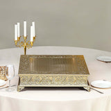 22inch Square Gold Embossed Cake Pedestal, Metal Cake Stand Cake Riser