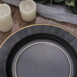 25 Pack | 10inch Black Sunray Gold Rimmed Serving Dinner Paper Plates, Disposable Party Plates