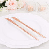 8inch Glossy Rose Gold Heavy Duty Plastic Silverware Knives, Premium Disposable Flatware Cutlery