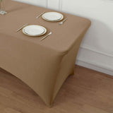 Taupe Stretch Spandex Rectangle Tablecloth 8ft Wrinkle Free Fitted Table Cover