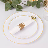 Set of 24 Pre Rolled White Paper Napkins with Gold Plastic Silverware