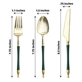 24 Pack | Gold / Hunter Emerald Green European Plastic Silverware Set with Roman Column Handle