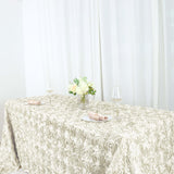 90" x 156" Ivory Grandiose Rosette 3D Satin Rectangle Tablecloth