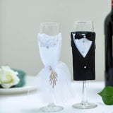 Set of 2 | 9Inch Black Bride Groom Koozie Clear Champagne Glasses, Wedding Toast Flutes